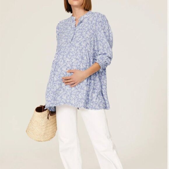 Isabella Oliver Tops - Isabella Oliver Maternity purple and white floral babydoll top size 4